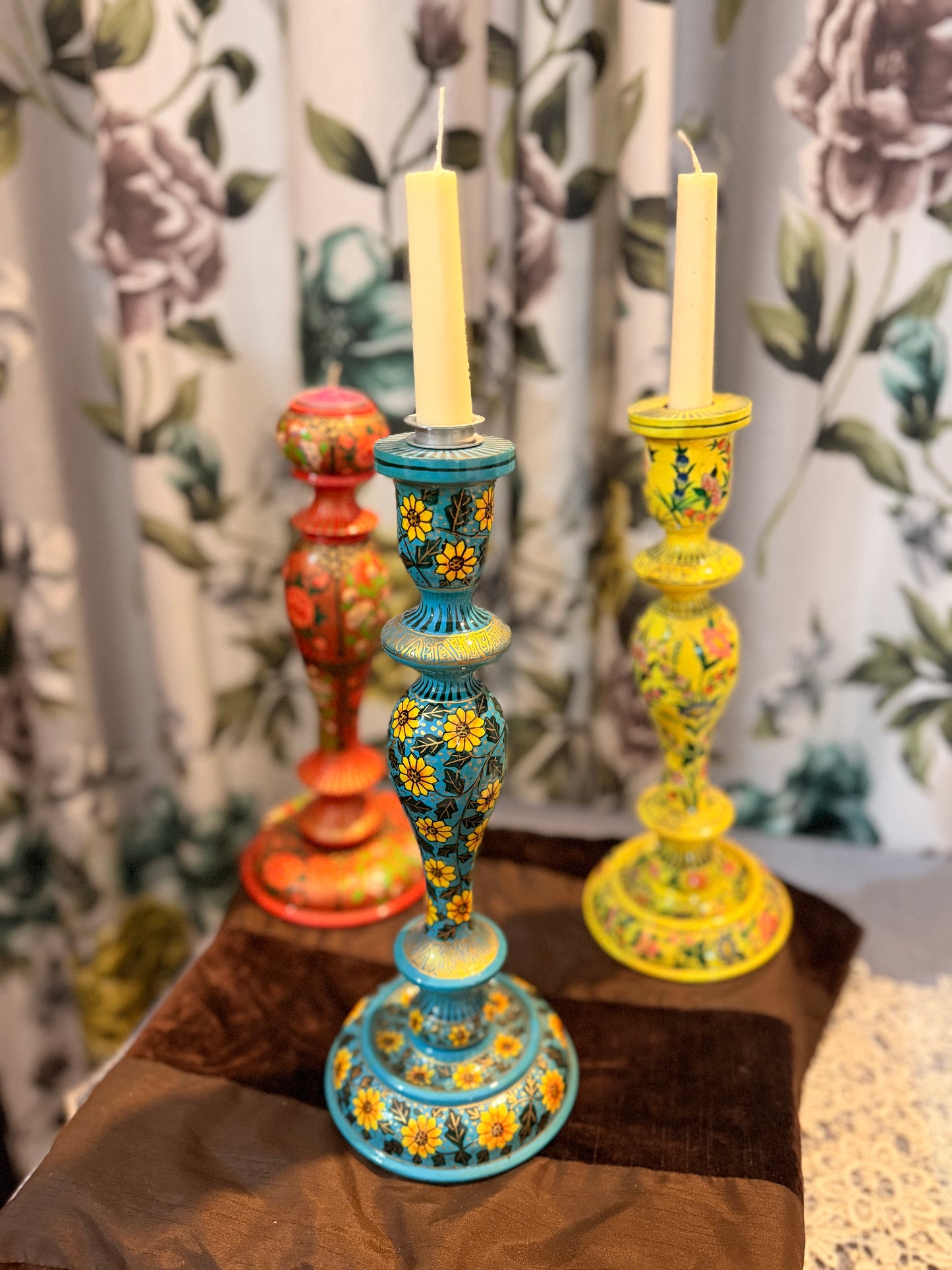 Kashmiri hand painted Candlesticks
