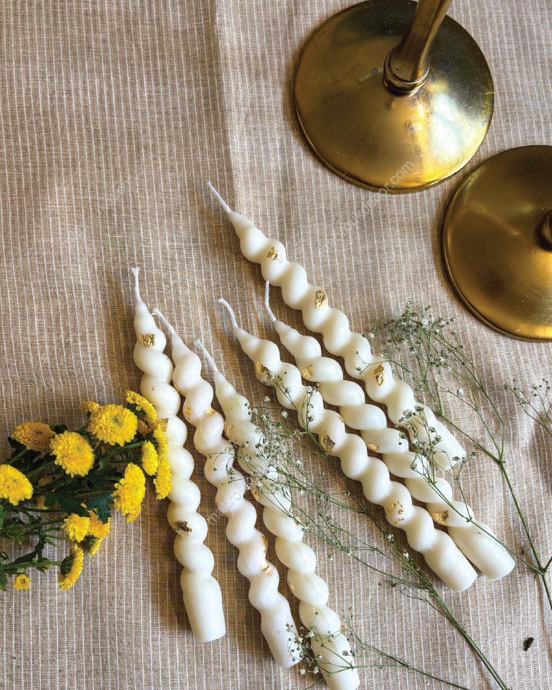 Twist of Light Brass Candle stands with Spiral Candles