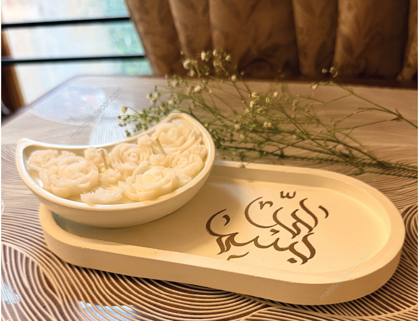 Sukoon Concrete Crescent Candle + Tray