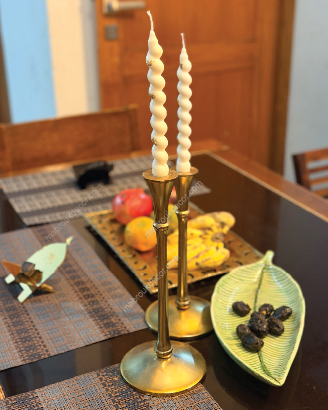 Twist of Light Brass Candle stands with Spiral Candles