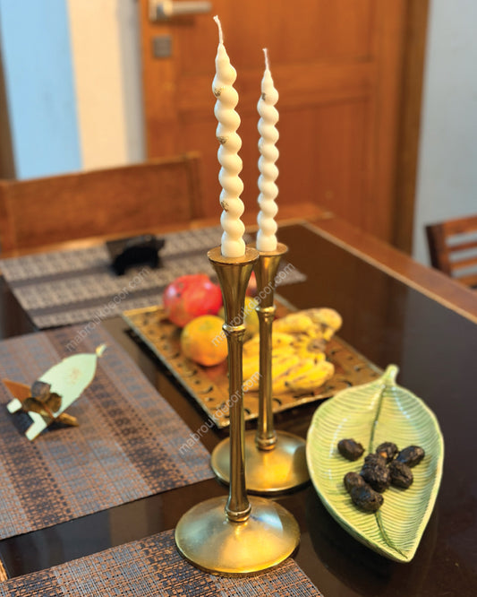 Twist of Light Brass Candle stands with Spiral Candles